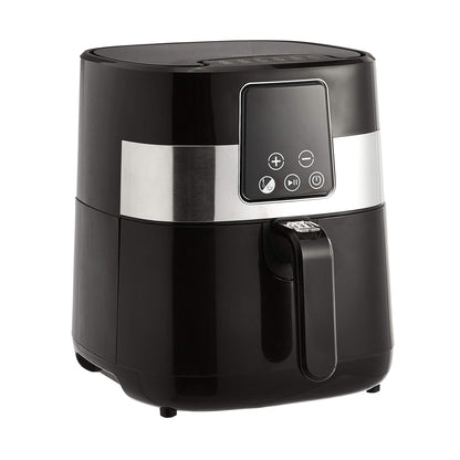Amazon Basics 3.2 Quart 6-In-1 Digital Air Fryer with Non-Stick Basket, Timer, Auto Shut-Off, Touch Screen, 1400W, 180-400°F Temperature Range, Black/Silver