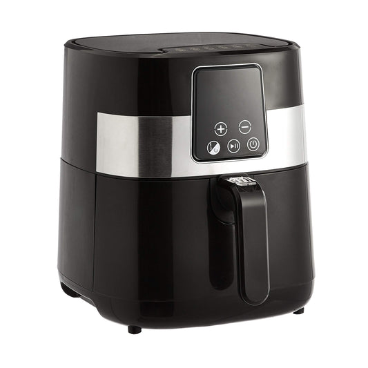 Amazon Basics 3.2 Quart 6-In-1 Digital Air Fryer with Non-Stick Basket, Timer, Auto Shut-Off, Touch Screen, 1400W, 180-400°F Temperature Range, Black/Silver