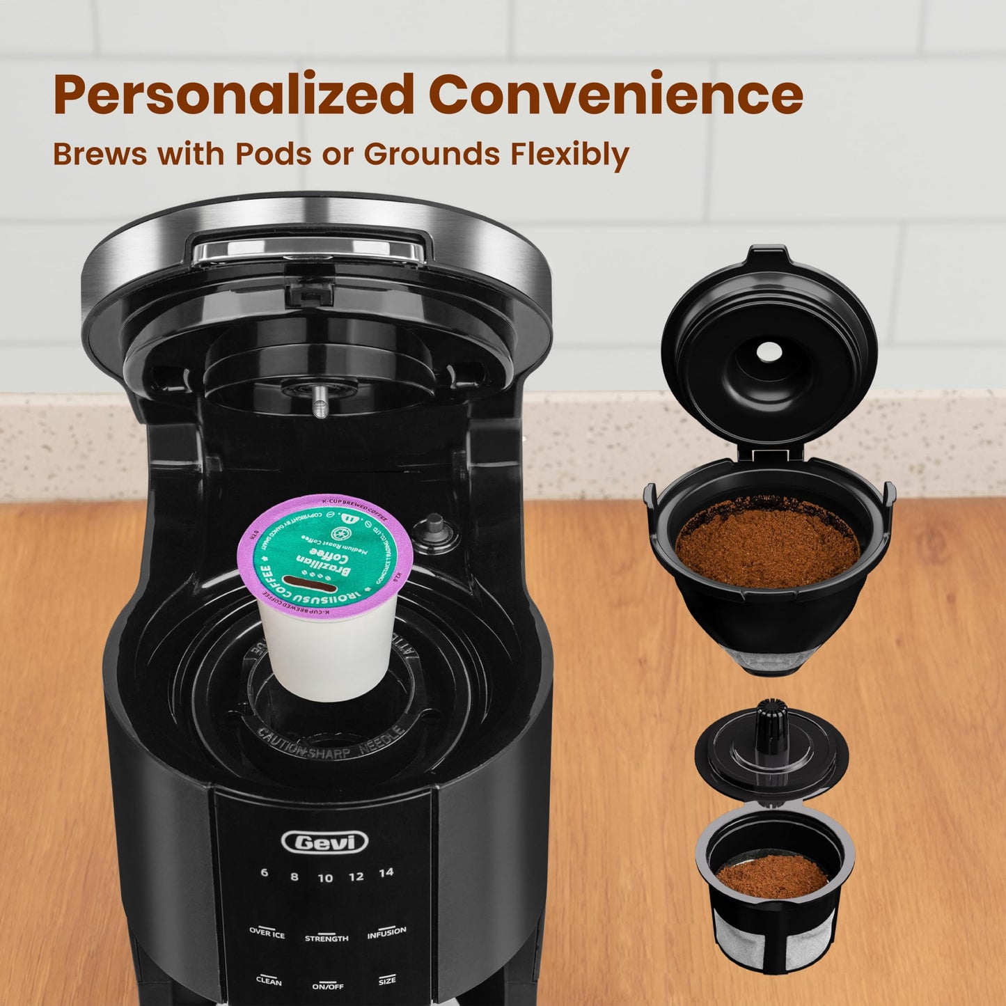 Gevi Single Serve Coffee Maker for K Cup and Ground Coffee, Pod Coffee Maker with 40oz Water Reservoir, 6 to 14 oz. Brew Sizes, Black