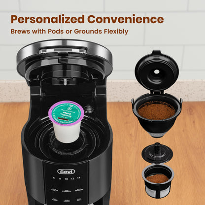 Gevi Single Serve Coffee Maker for K Cup and Ground Coffee, Pod Coffee Maker with 40oz Water Reservoir, 6 to 14 oz. Brew Sizes, Black