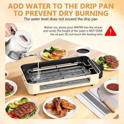 Electric Indoor Grill 1500W -2 in 1 Smokeless Indoor Grill for Kitchen with Non-stick Removable Grill & Griddle Plate,Temperature Control Korean BBQ Grill with 3 Cheese Pans Dishwasher Safe