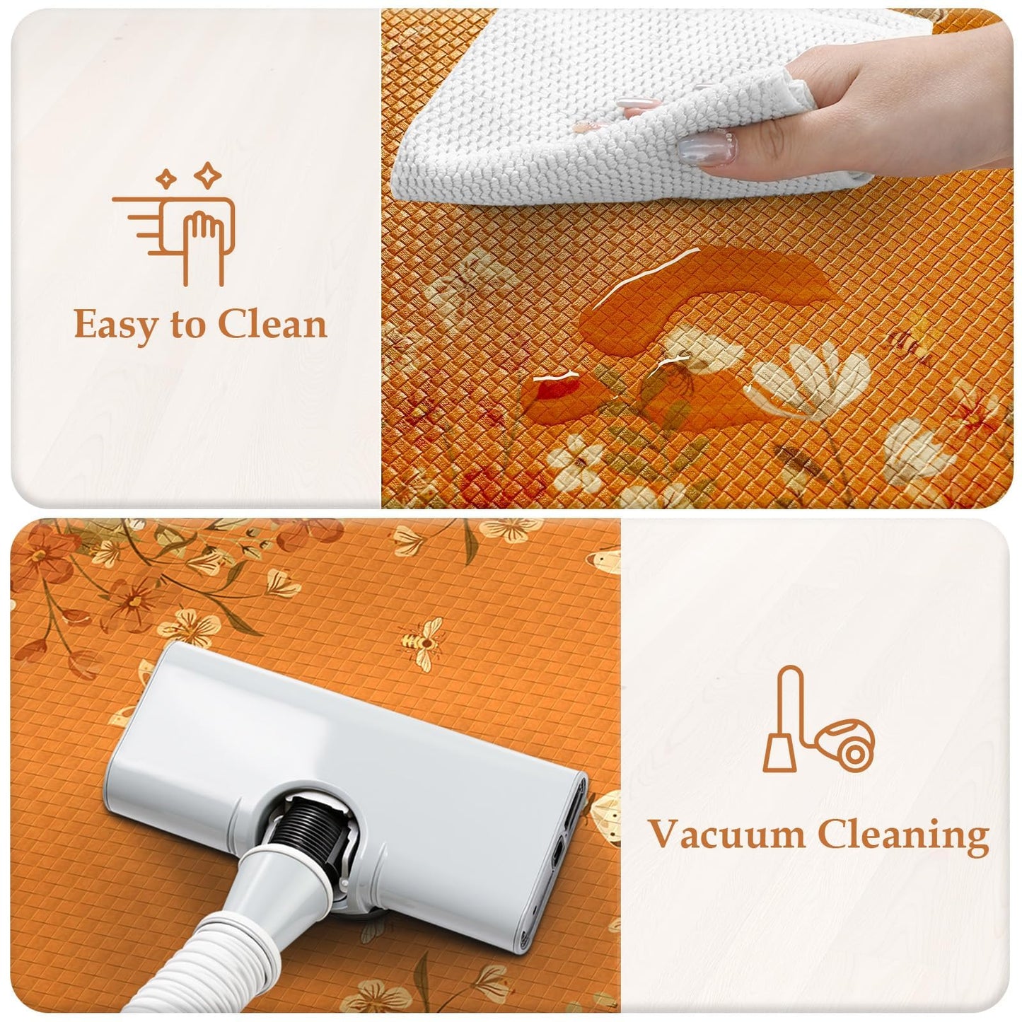 KIMODE Fall Kitchen Mats Cushioned Anti Fatigue, Orange Farmhouse Kitchen Rugs Sets of 2, Halloween Kitchen Mats for Floor, Padded Kitchen Floor Mats for Sink Laundry Office Desk 20"x47"+20"x32"