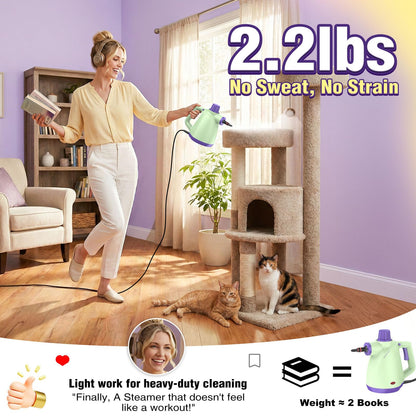 1050W Powerful Steam Cleaner with 9pcs Accessories & Safety Lock, Quick Heating Pressurized Handheld Steam Cleaner for Home, Multi-Surface Steamer Cleaner for Car, Window, Bathroom, Grout and More