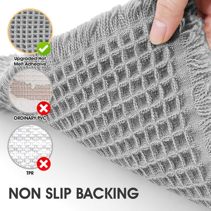 IM HOME Waffle Bath Mat Set 2 Piece Light Grey,Woven Modern Bath Rug Mats, Absorbent Non Slip Bath Floor Mat, Soft Washable Boho Bath Rugs with Tassels for Bathroom, Bedroom, Kitchen,Tub