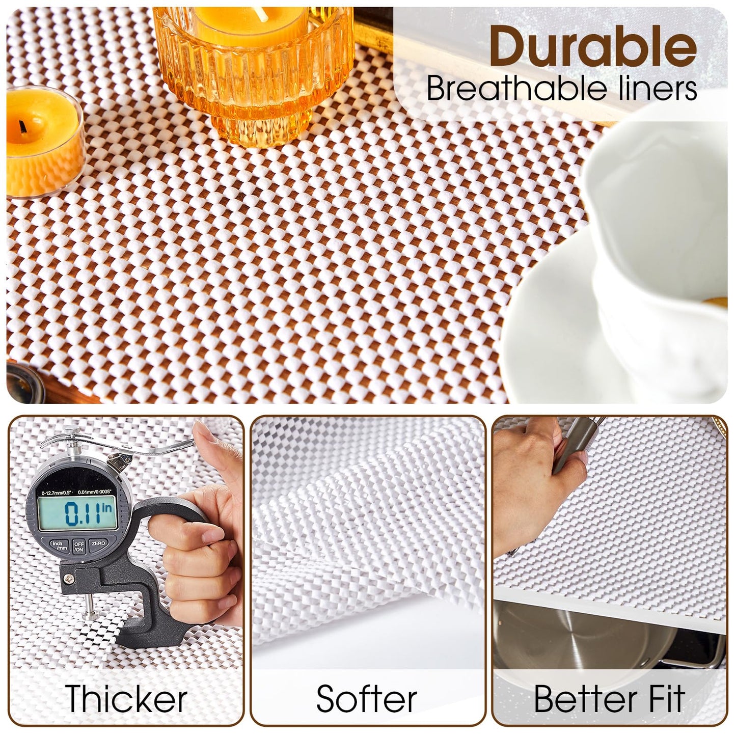 ALIUNI Shelf Liner for Kitchen Cabinet, Drawer Liners Non Slip Non Adhesive Thick Mat, Breathable Dresser Pantry Bathroom Protector, White, 18" x 240"