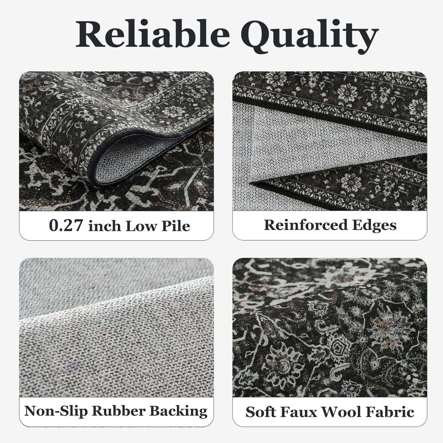 Jainmy Dark 5x7 Area Rugs for Living Room Bedroom, Washable Non Slip Low Pile Thin Soft Carpet Rugs for Dining Room/Kitchen/Home Office/Nursery, Vintage Farmhouse Earth Tone Midnight with Gray Accents