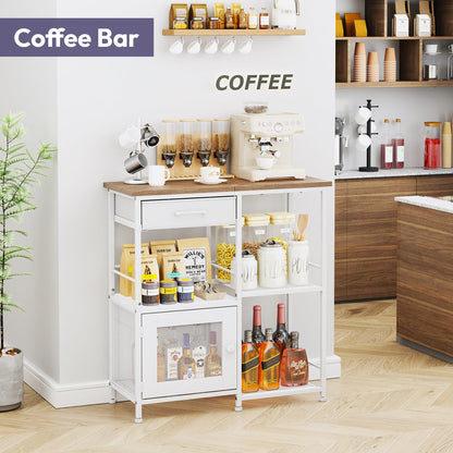 SWTYMIKI Coffee Bar Cabinet for Home - Farmhouse Coffee Stand Station Multi-Purpose Buffet Sideboard Cabinet with Drawers - Kitchen Bar Table for Living Room, Corner, Small Space, Oak