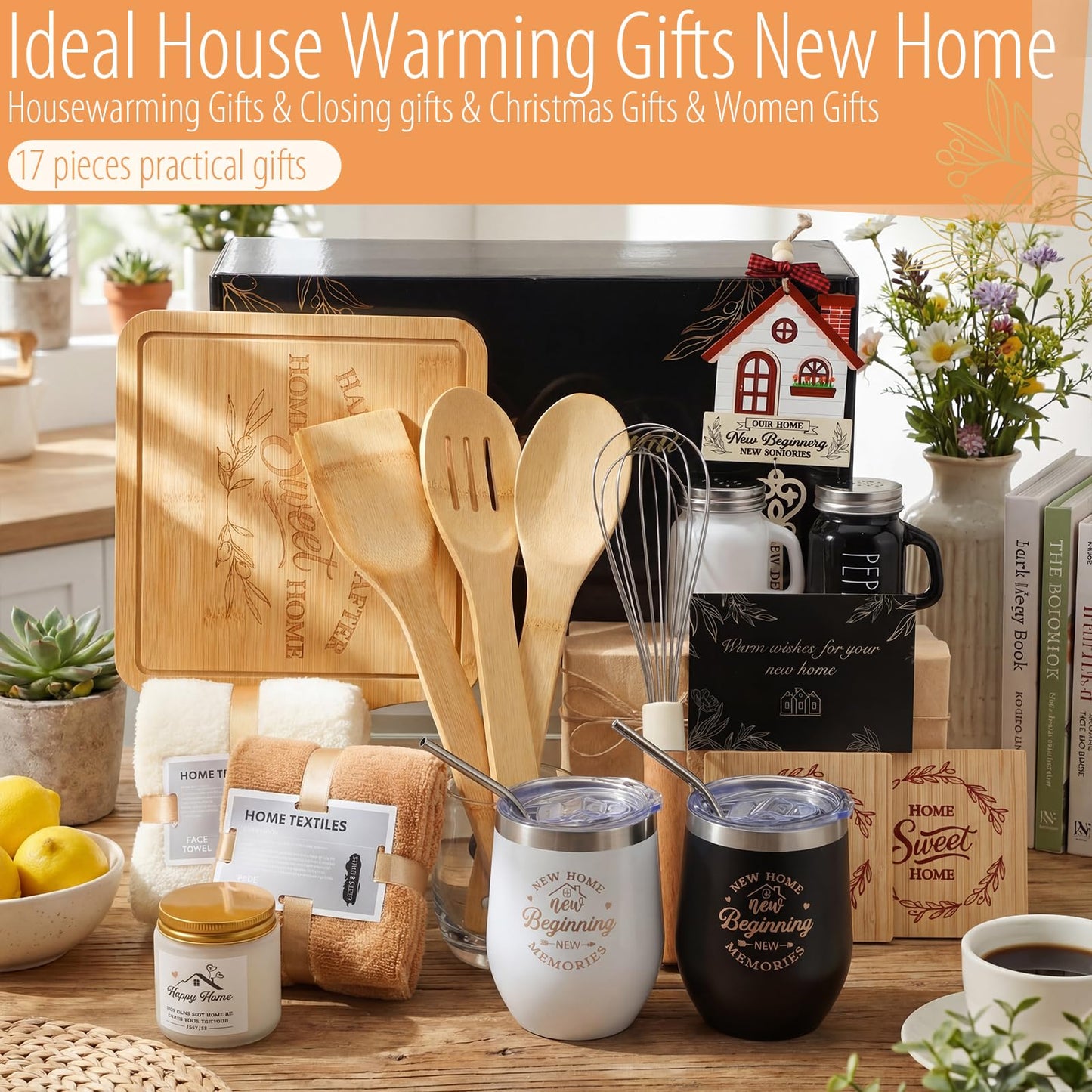RimCereal Housewarming Gifts New House -19 Pcs Closing Gifts for Couple Friend Women Men Home Buyers, House Warming Basket Christmas for New Houses Apartment Kitchen Presents