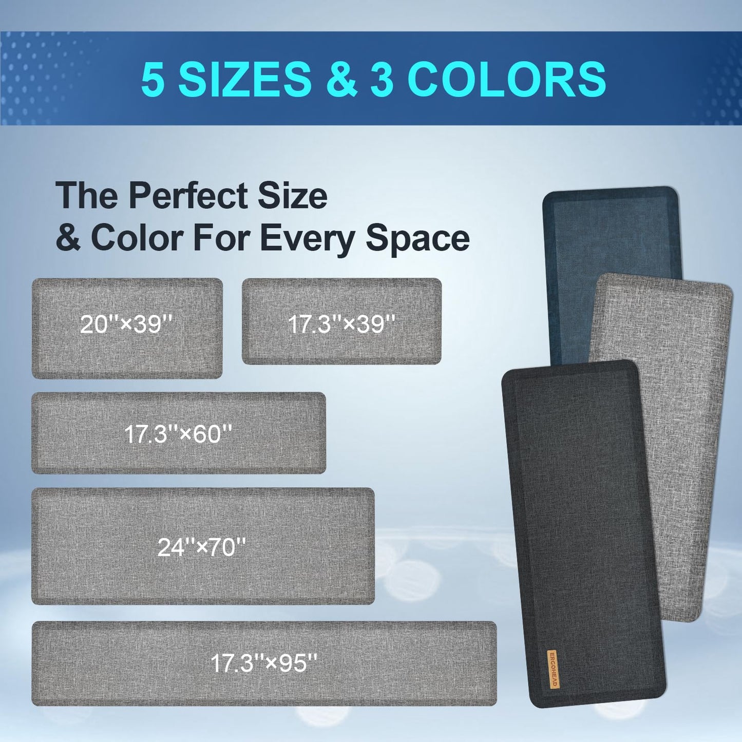 Ergohead Anti Slip 3/4 inchs Anti Fatigue Kitchen Floor Mat, Ergonomic Comfort Standing Mat, Waterproof Kitchen Runner for Home, Kitchen, Office, Laundry, Garage (Light Gray, 20" x 39" -0.75")