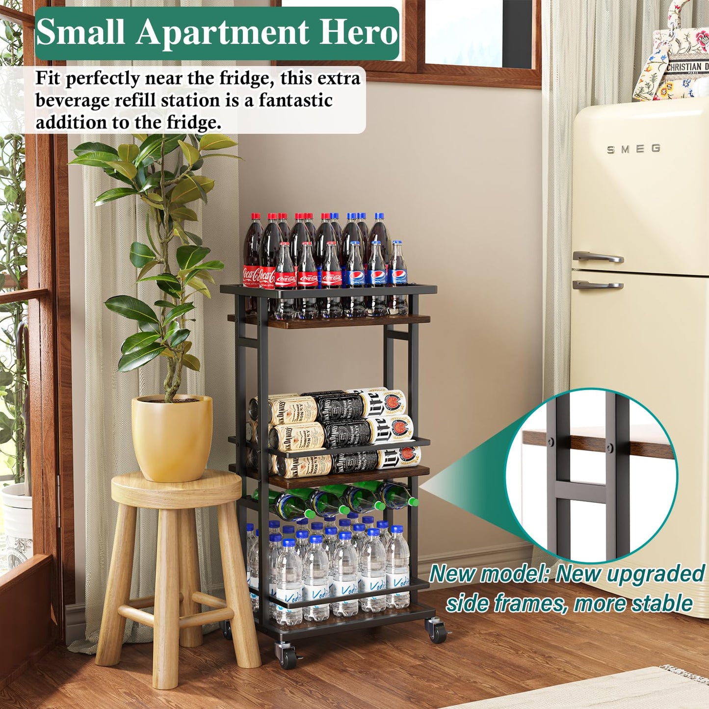OKZEST 3-Tier Liquor Cabinet with Wine Rack, Mini Bar Cart for Home, Small Liquor Bar for Alcohol, Rolling Kitchen Serving Cart on Wheels, Wine Drink Cart for Party, Bar Stand for Small Space