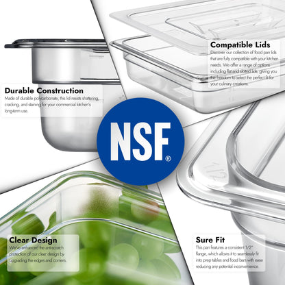CURTA 6-Pack 1/2 Size 2.5" Deep NSF Polycarbonate Food Pans | Dishwasher & Freezer Safe Clear Container for Prep Tables, Buffet, Salad Bar, Commercial & Home Kitchen