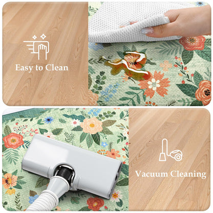 KIMODE Kitchen Mats for Floor Cushioned Anti Fatigue, Green Floral Kitchen Rugs Sets of 2, Boho Rugs for Kitchen Floor, Comfort Kitchen Floor Mats, Standing Desk Mat for Sink Laundry 20"x47"+20"x32"