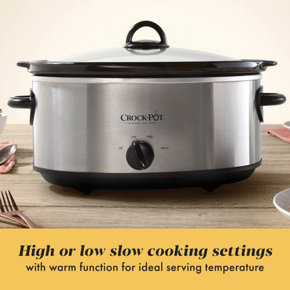Crock-Pot 7 Quart Oval Manual Slow Cooker, Stainless Steel (SCV700-S-BR), Versatile Cookware for Large Families or Entertaining