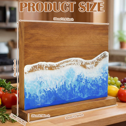 Singhoow Magnetic Knife Block Double Sided Magnetic Knife Board Acacia Wood Blue Resin Ocean River Magnet Knives Holder Stand for Kitchen Storage Counter Gifts for New Home 13 x 10 Inch Without Knives