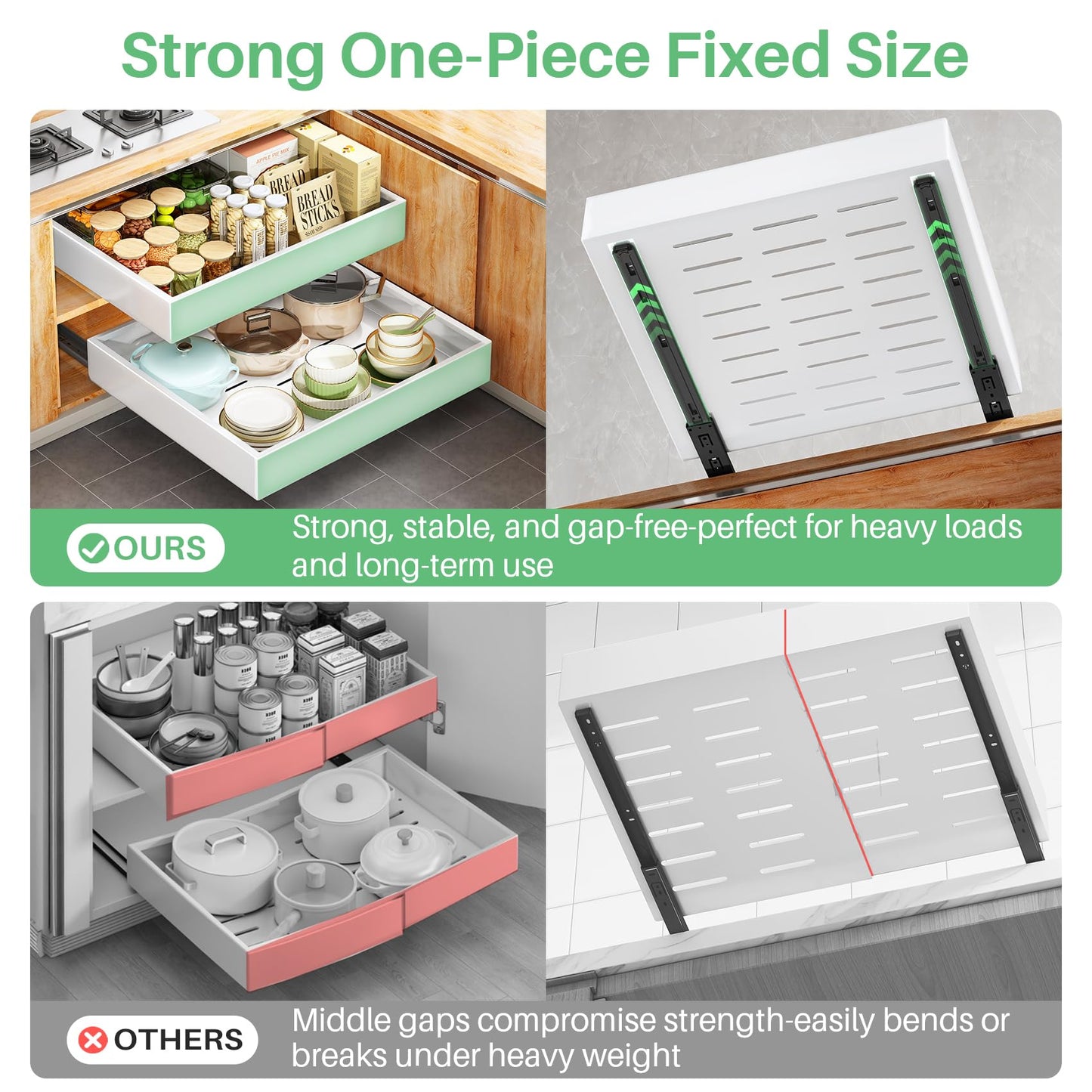 Pull out Cabinet Organizer, 21"Deep, Heavy Duty Full-Extension Slide out Drawers for Kitchen Cabinets with Nano Adhesive, Roll Out Shelf Sliding Cabinet for Pots, Bathroom, Pantry, Under Sink, White