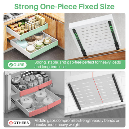 Pull out Cabinet Organizer, 21"Deep, Heavy Duty Full-Extension Slide out Drawers for Kitchen Cabinets with Nano Adhesive, Roll Out Shelf Sliding Cabinet for Pots, Bathroom, Pantry, Under Sink, White