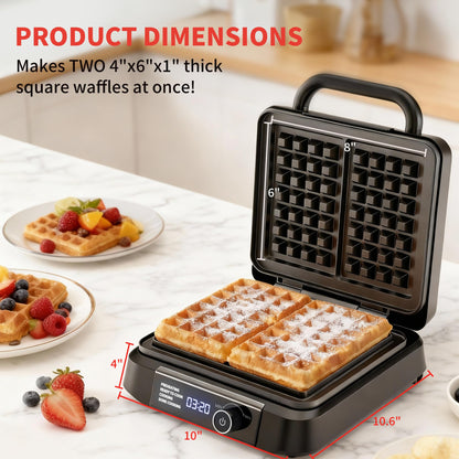 Waffle Maker, 1400W Belgian Waffle Maker, Dual Rectangular Thick Waffle Iron, 7-Level Browning LED Panel, Nonstick Plates, Anti-spill Design, Audible Ready Beep, Easy Cleanup, Stainless Steel