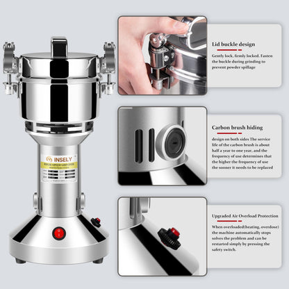 150g Grain Mill, flour mill grinder for home, Electric Stainless Steel Grain Grinder for Wheat, Spices, coffee,Corn and Other Dry Food Grinders for Kitchen