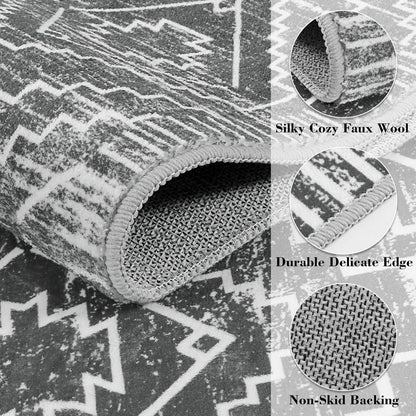 Wonnitar Moroccan 5x7 Washable Rug, Large Grey Area Rug for Living Room, Non-Slip Boho Bedroom Carpet Thin Soft Non-Shedding Farmhouse Rug for Dining Room Table Kitchen Home Office (Dark Grey,5'x7')