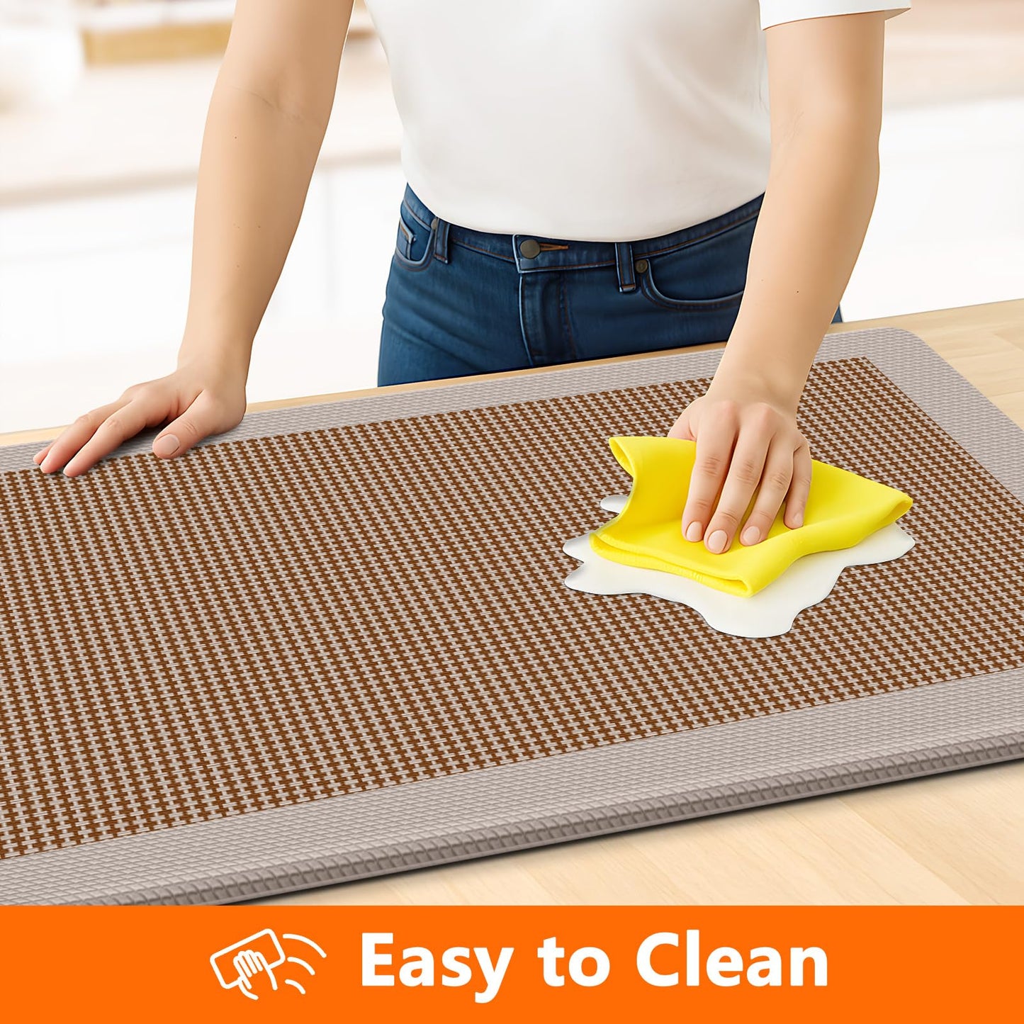 SofterCharm Kitchen Mats, 2PCS Kitchen Rugs for Floor, Cushioned Anti-Fatigue Mats for Kitchen Floor, Non-Slip Standing Desk Mat for Sink, Home, Laundry & Office, 17.3"x30"+17.3"x59" (Khaki)