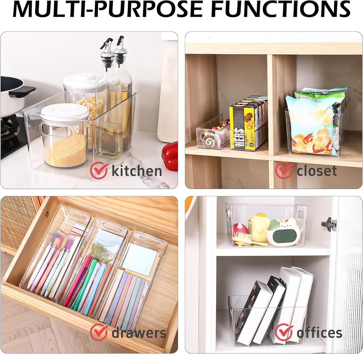 SKTKSE Clear Plastic Storage Bins 8 Pack - Pantry Organizers and Storage, Fridge Organizer for Kitchen, Cabinet, Freezer, Bathroom, Clost, Home Organization