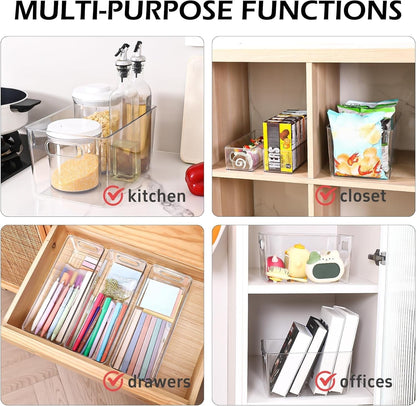 SKTKSE Clear Plastic Storage Bins 8 Pack - Pantry Organizers and Storage, Fridge Organizer for Kitchen, Cabinet, Freezer, Bathroom, Clost, Home Organization