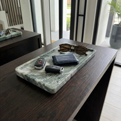 Green Marble Tray – 12" x 6.5" Decorative Vanity Tray for Bathroom, Countertop, Jewelry, Candles, Kitchen | Natural Stone Organizer for Makeup, Perfume, Skincare & Home Décor