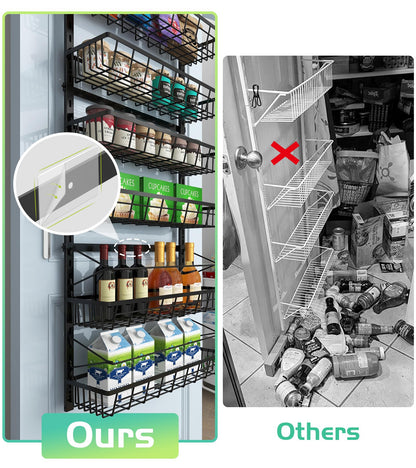Mefirt 10-Tier Over The Door Pantry Organizer, Pantry Organization and Storage, Black Metal Hanging Adjustable Basket, Wall Spice Rack Seasoning Shelves, Home & Kitchen Essentials