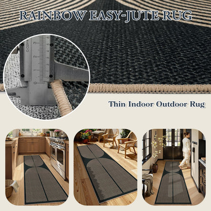 Lahome Enfys Modern Rainbow Kitchen Runner Rug, 2x8 Easy Jute Rug Runners for Hallways Entry Farmhouse Indoor Outdoor Carpet, Contemporary Washable Non Slip Runner for Laundry Room Porch