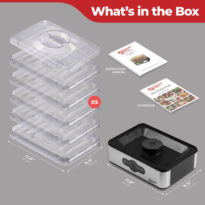 Magic Mill Food Dehydrator Machine | 5 Stackable Stainless Steel Trays, 48H Digital Adjustable Timer & Temperature Control Upto 167° Electric Dryer & Preserver for Jerky, Fruit, Dog Treats & Much More