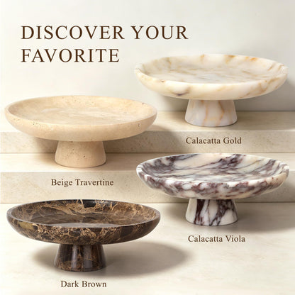YMXYJM Natural Marble Pedestal Fruit Bowl, Large Decorative Bowl for Kitchen Counter/Living Room/Dining Table/Entryway, Beige