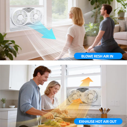 BEYOND BREEZE Window Fan Reversible Airflow, 9" Dual Window Fan with 3-Speed 3 Modes (Cool, Circulate, Exhaust), Remote Control Twin Window Fan 23.5" to 37" Adjustable Width for Bedroom, Kitchen, Home