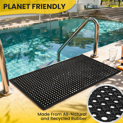 Rubber Door Mat with Holes, 36"x60" Rubber Floor Mat, Heavy Duty Floor Mats for Garage Floor Outdoor Restaurant Kitchen Bar (Black) (36"x60")