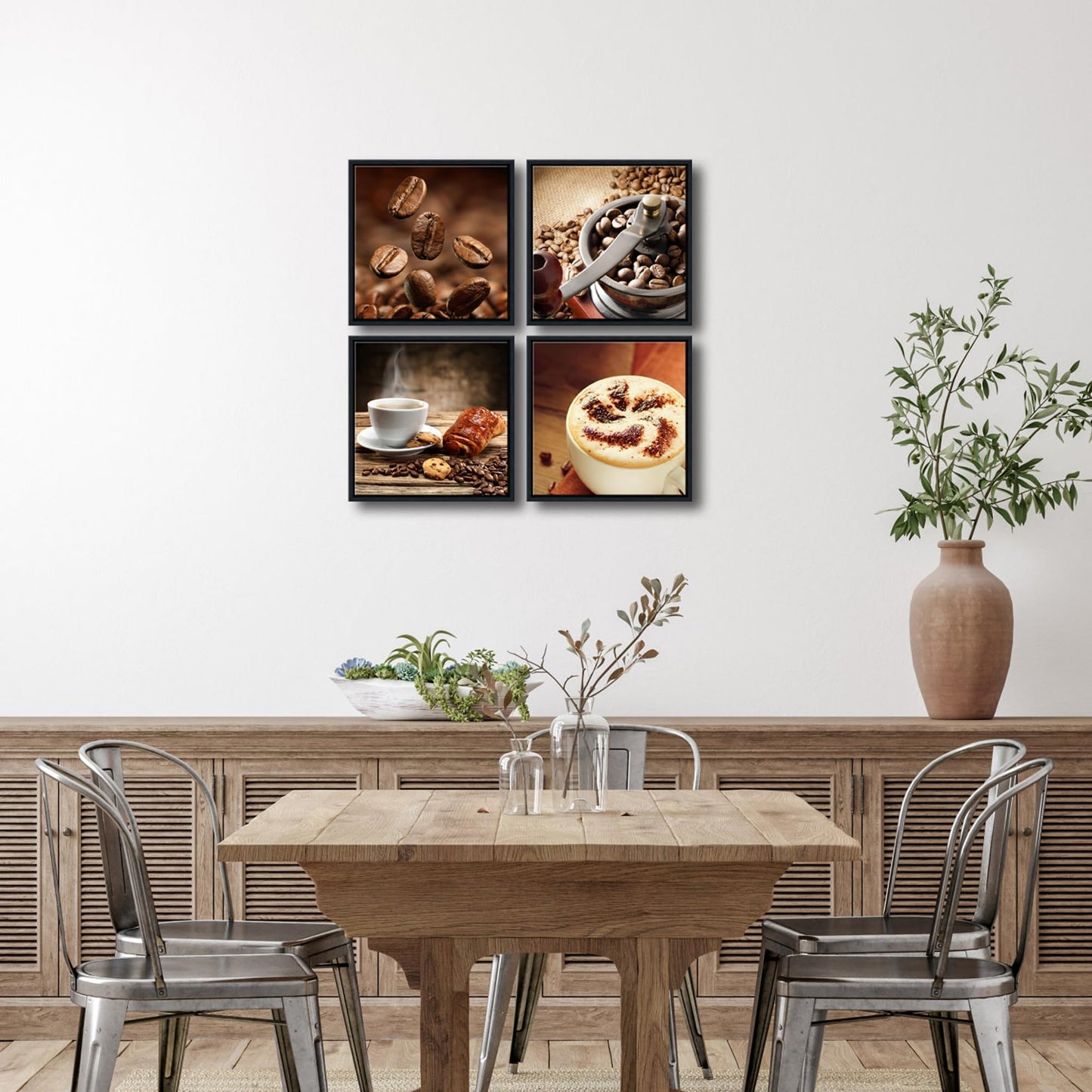 Wieco Art Black Framed 4 Panels Canvas Wall Art Coffee Bean Kitchen Canvas Prints Wall Art for Living Room Decor Bedroom Home Bathroom Wall Decor