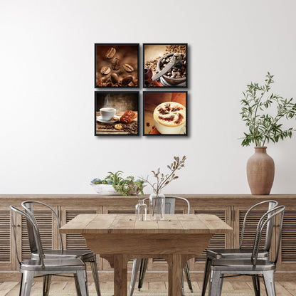 Wieco Art Black Framed 4 Panels Canvas Wall Art Coffee Bean Kitchen Canvas Prints Wall Art for Living Room Decor Bedroom Home Bathroom Wall Decor