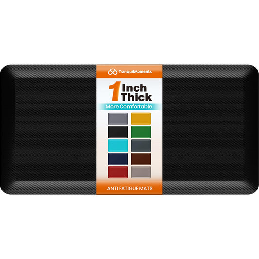 TranquilMoments Kitchen Mats for Floor, 1 Inch Extra-Thick Kitchen Rugs, Non-Slip & Waterproof Standing Desk Mat, Comfort Anti Fatigue Mats for Kitchen Floor, Home, Sink, Office (20" X 39", Black)