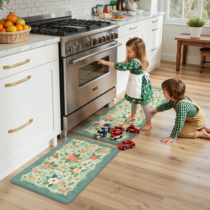 KIMODE Kitchen Mats for Floor Cushioned Anti Fatigue, Green Floral Kitchen Rugs Sets of 2, Boho Rugs for Kitchen Floor, Comfort Kitchen Floor Mats, Standing Desk Mat for Sink Laundry 20"x47"+20"x32"