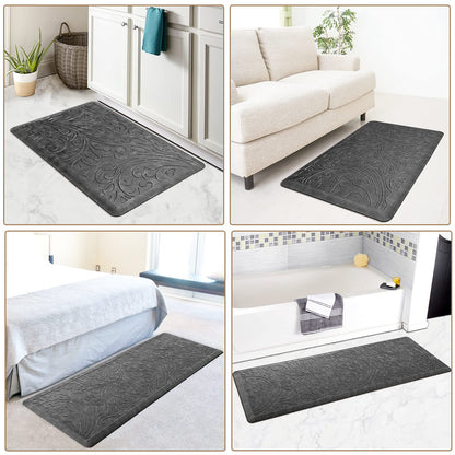 KMAT 2PCS Kitchen Mat Cushioned Anti-Fatigue Floor Mat,Waterproof Non-Slip Standing Mat,Ergonomic Comfort Floor Mat Rug for Home,Office,Sink,Laundry,Desk(17.3"x28"+17.3"x60",Grey)