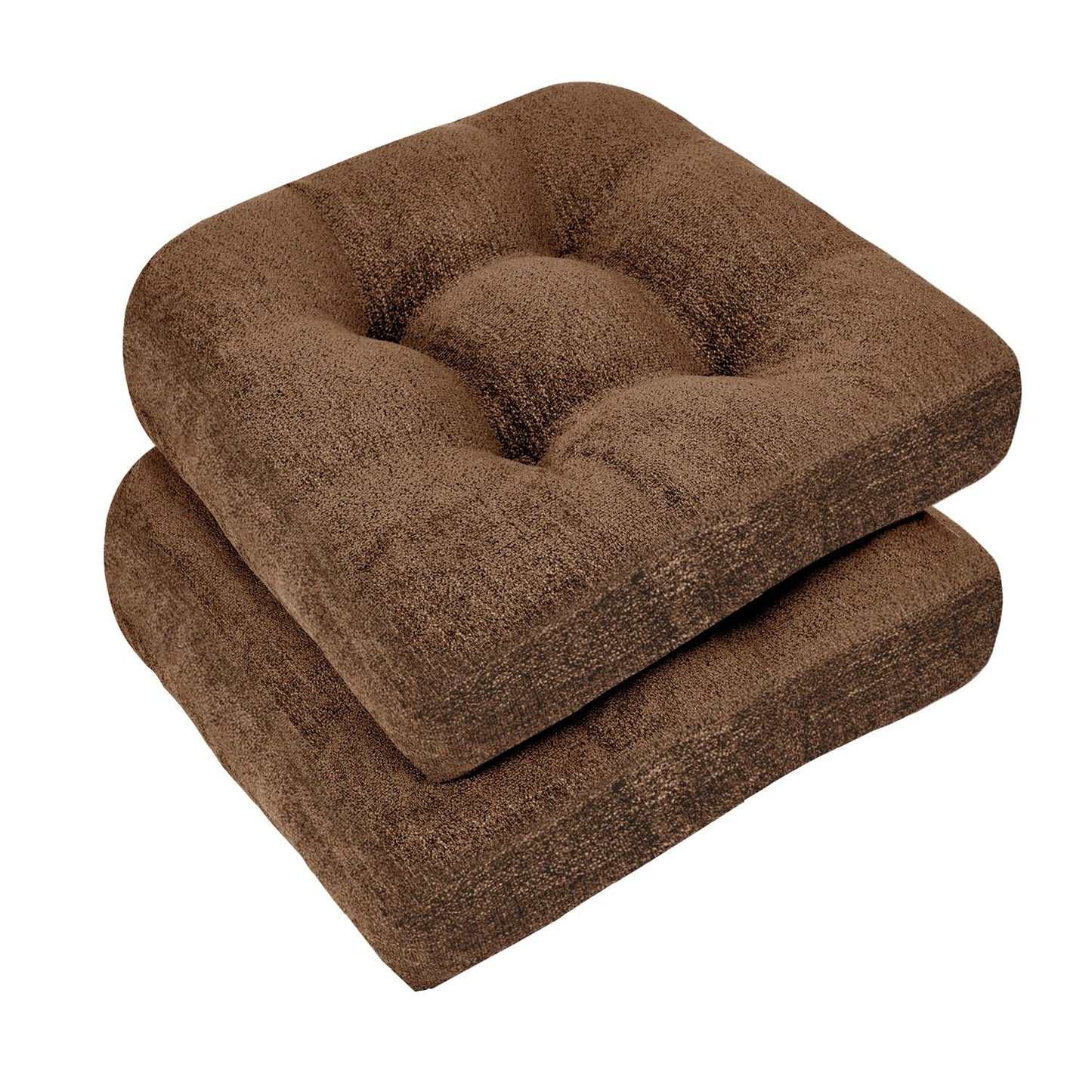 downluxe Chair Cushions for Dining Chairs 2 Pack, Tufted Indoor Chair Pads with Non-Slip Bottom, U-Shaped Kitchen Chair Cushions, 17"x17"x4", Brown