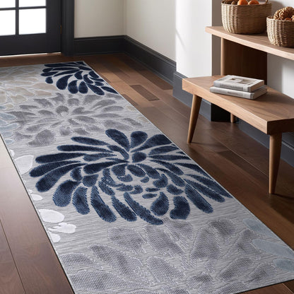 Luul Home Floral Indoor Outdoor Runner Rugs 2x7 Entryway Rug, Kitchen, Hallway Rug Washable Stain Resistant Outside Carpet Blue 2 x 7
