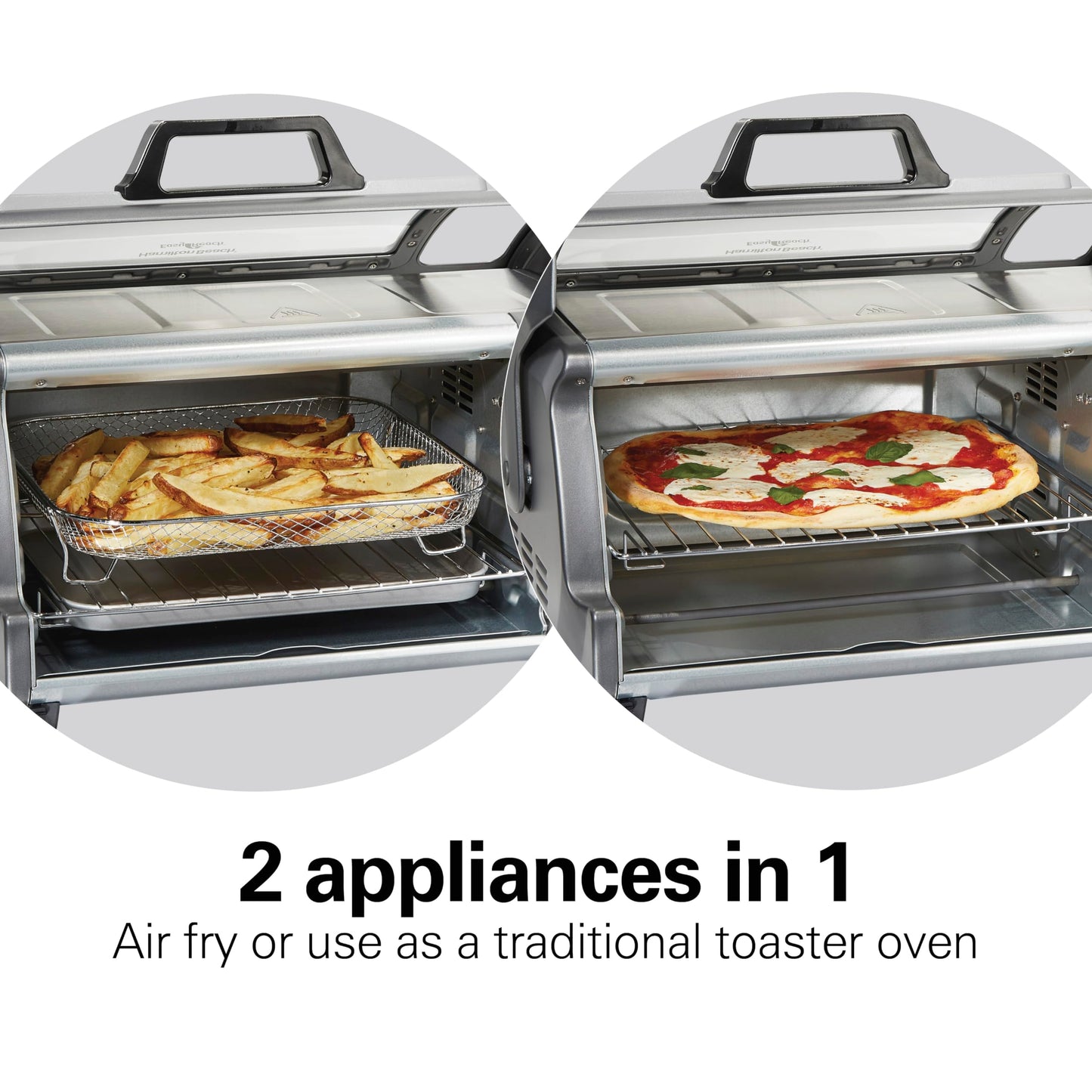 Hamilton Beach Air Fryer Toaster Oven Combo with Large Capacity, Fits 6 Slices or 12” Pizza, 4 Cooking Functions for Convection, Bake, Broil, Roll-Top Door, Easy Reach Sure-Crisp, Stainless Steel