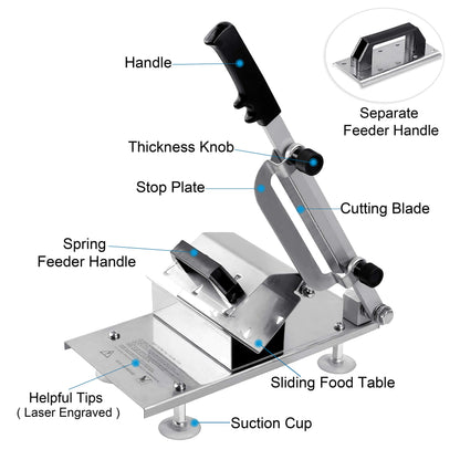 Manual Frozen Meat Slicer, befen Upgraded Stainless Steel Meat Cutter Beef Mutton Roll for Hot Pot KBBQ Food Slicer Slicing Machine for Home Cooking of Hot Pot Shabu Shabu BBQ