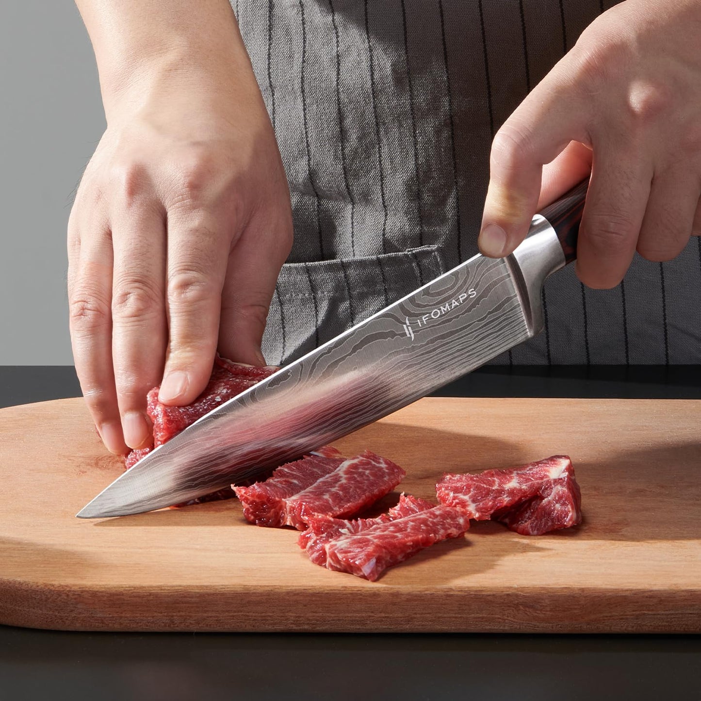 ifomaps 15-Piece Knife Set with Block for Kitchen, with Built-In Sharpener, Stainless Steel Ultra Sharp Blades, Ergonomic Pakkawood Handle, Essentials Chef Knives Set