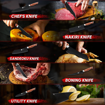 TIVOLI Chef Knife Set, Professional 5PC Knife Set, German High Carbon Stainless Steel Ultra Sharp Kitchen Knives with Full Tang Ergonomic Wood Handle for for Cooking - Gifts for Mom