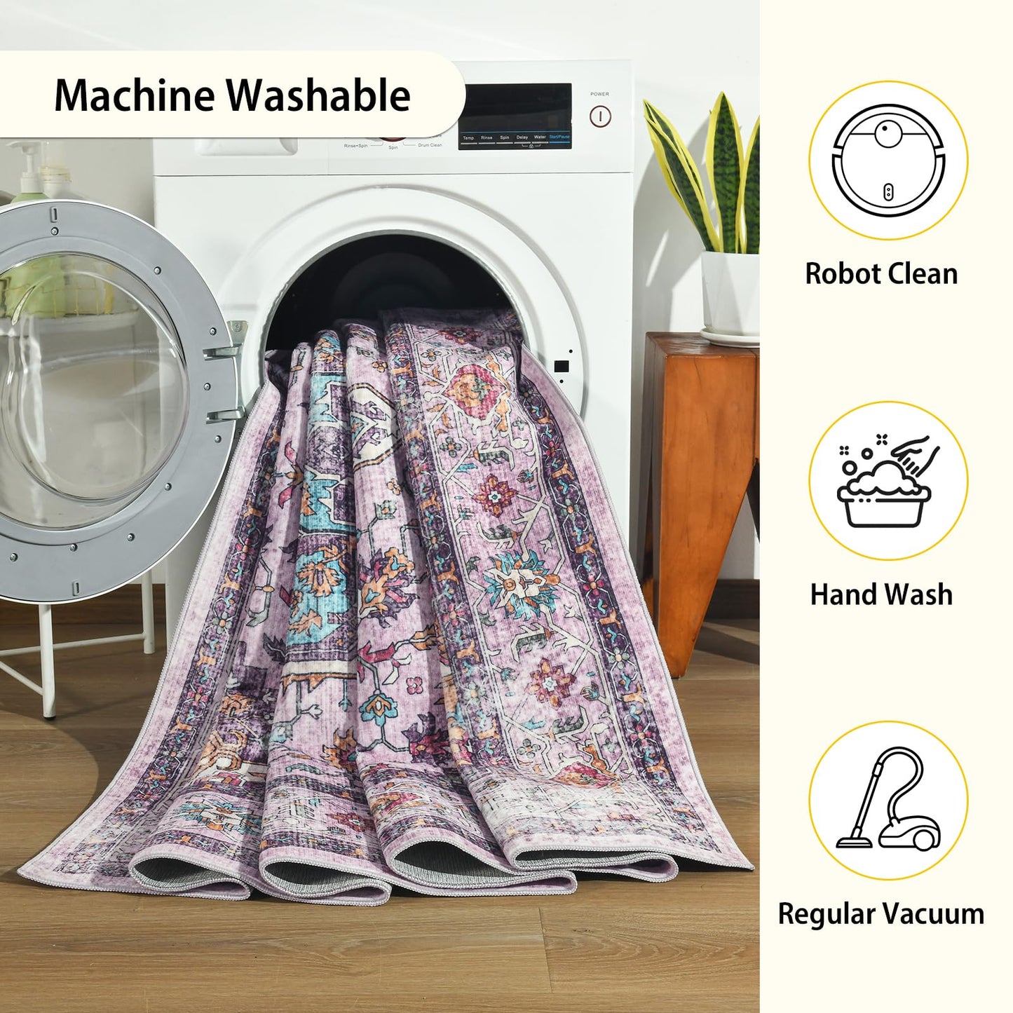 Softlife Washable Area Rug for Living Room, 5x7 Purple Large Boho Accent Rugs for Bedroom Bathroom Kitchen Under Dinning Table, Neutral Non-Slip Carpet for Nursery Kids Laundry Dorm Home Decor
