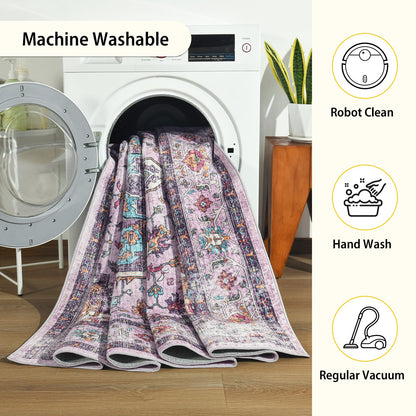 Softlife Washable Area Rug for Living Room, 5x7 Purple Large Boho Accent Rugs for Bedroom Bathroom Kitchen Under Dinning Table, Neutral Non-Slip Carpet for Nursery Kids Laundry Dorm Home Decor