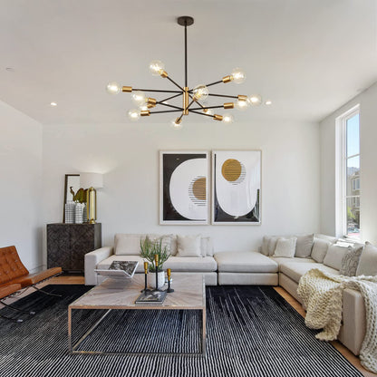 RUIYEY Modern Chandelier Ceiling Light Fixture - Sputnik Chandeliers Gold and Black Farmhouse 12-Light Height Adjustable for Dining Room, Living Room, Kitchen Island