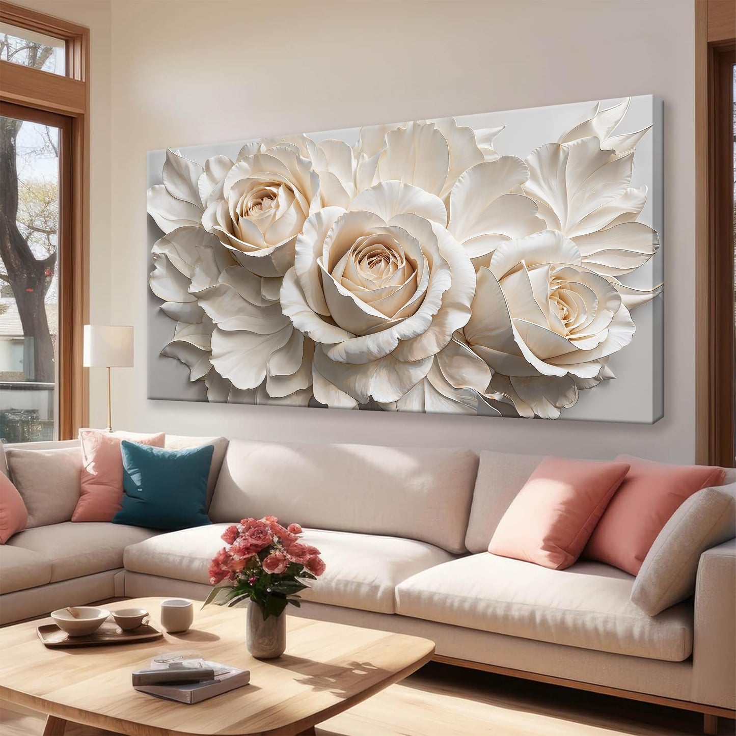 QSQ Canvas Art Wall Decor Print Paintings White Flower Wall Art Prints Pictures Decor Ready To Hang Pictures For Bedroom Bathroom Office Kitchen Home Decoration 20" × 40"
