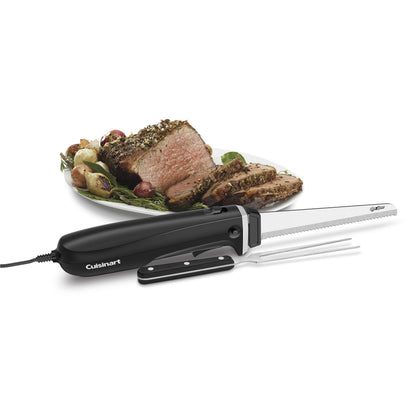 Cuisinart Electric Knife Set with Cutting Board, Electric Knife for Meat Slicing and Bread Slicing, Includes Bamboo Cutting Board for Kitchen and Serving Fork, CEK-41, Stainless Steel/Black