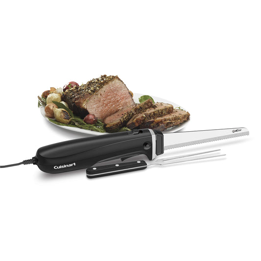 Cuisinart Electric Knife Set with Cutting Board, Electric Knife for Meat Slicing and Bread Slicing, Includes Bamboo Cutting Board for Kitchen and Serving Fork, CEK-41, Stainless Steel/Black